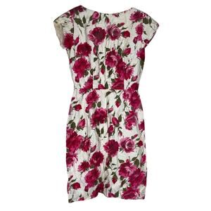 Vintage 60s Rose Floral Wiggle Dress Cap Sleeve Lined Back Zip Pink Green XS